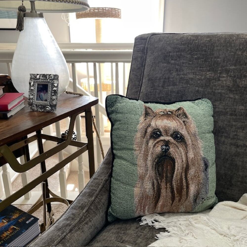 Vintage Yorkshire Terrier Tapestry Pillow Yorkie Decor Dog Lover Home Gift